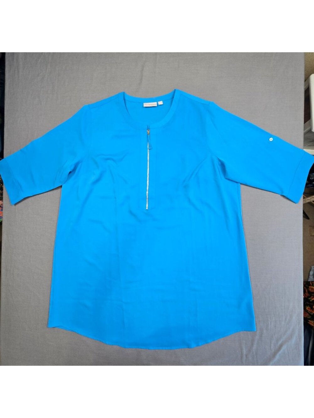 Belle Kim Gravel 2XP Womens Dress Blue 3/4 Sleeves Zip Front Solid
